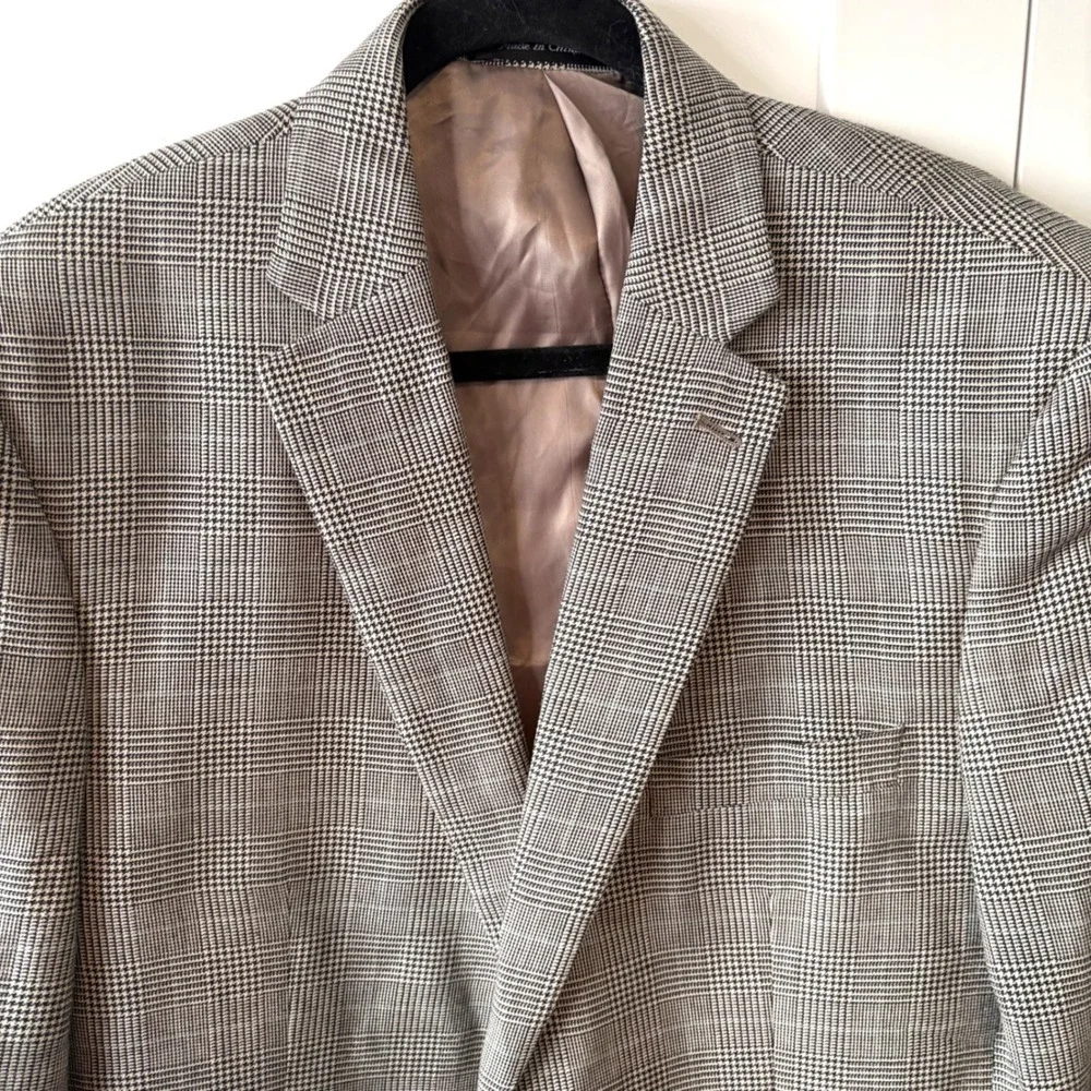 Lauren Ralph Lauren Men's Black‎ Tan Glen Plaid Silk Wool Sports Jacket Size 44R